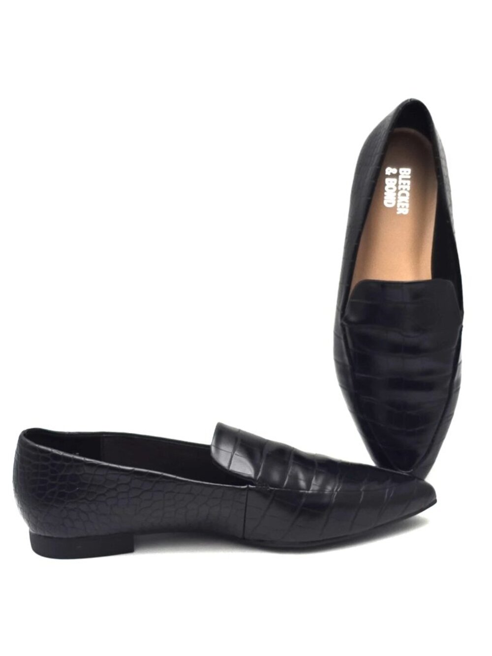 Bleecker & Bond Sonia Black Croc Embossed Slip-on Loafers Women's Size 6M